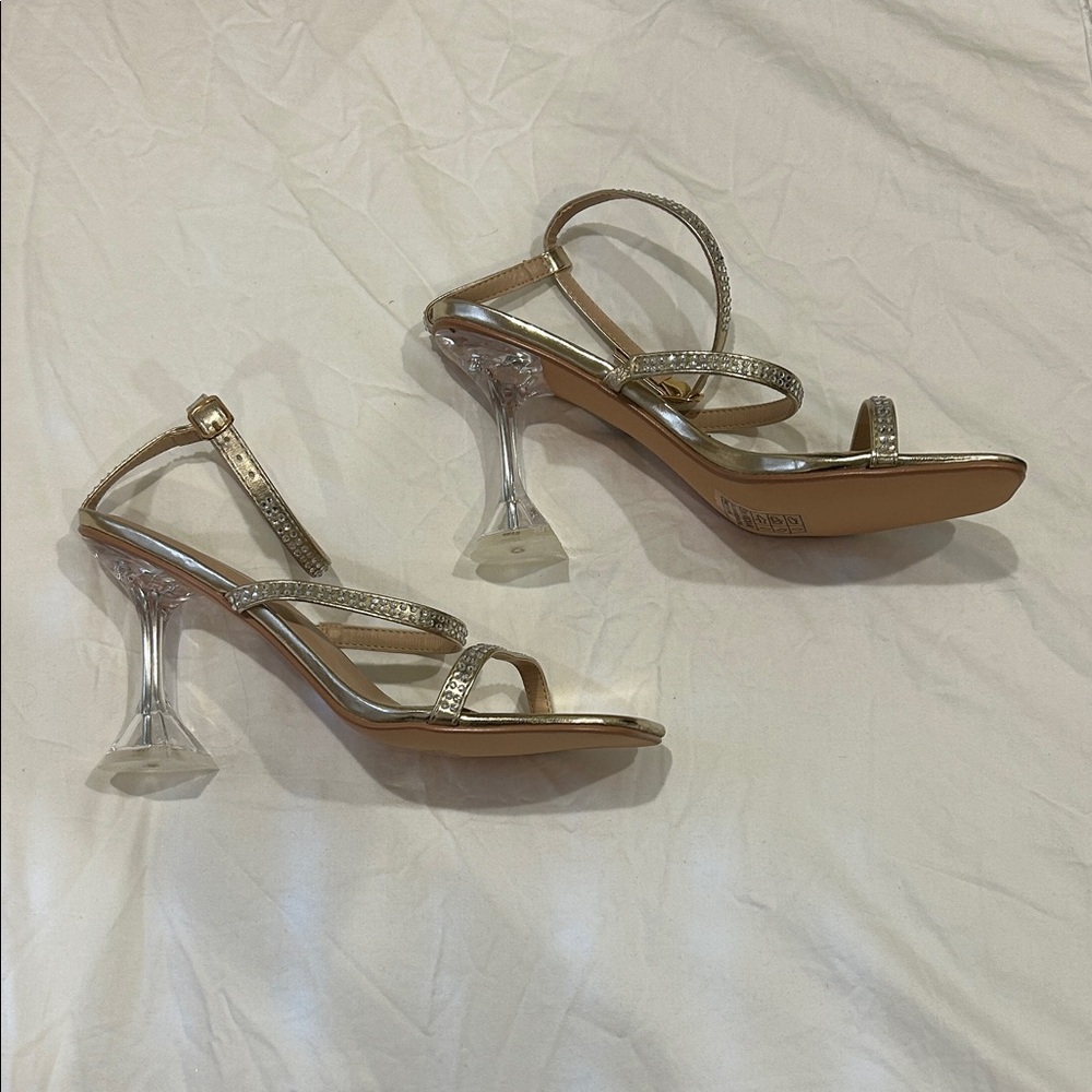 Yoki Fashion Gold Vicki-04 Strappy Crystal Bedazzled Heels
